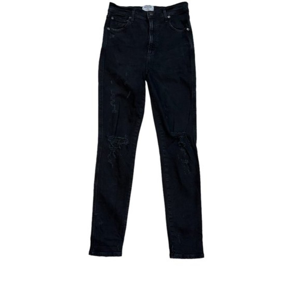 AGOLDE Distressedโ Super High Rise Skinny Black Jeans Size 25